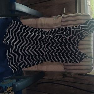 2 Black and white striped rompers